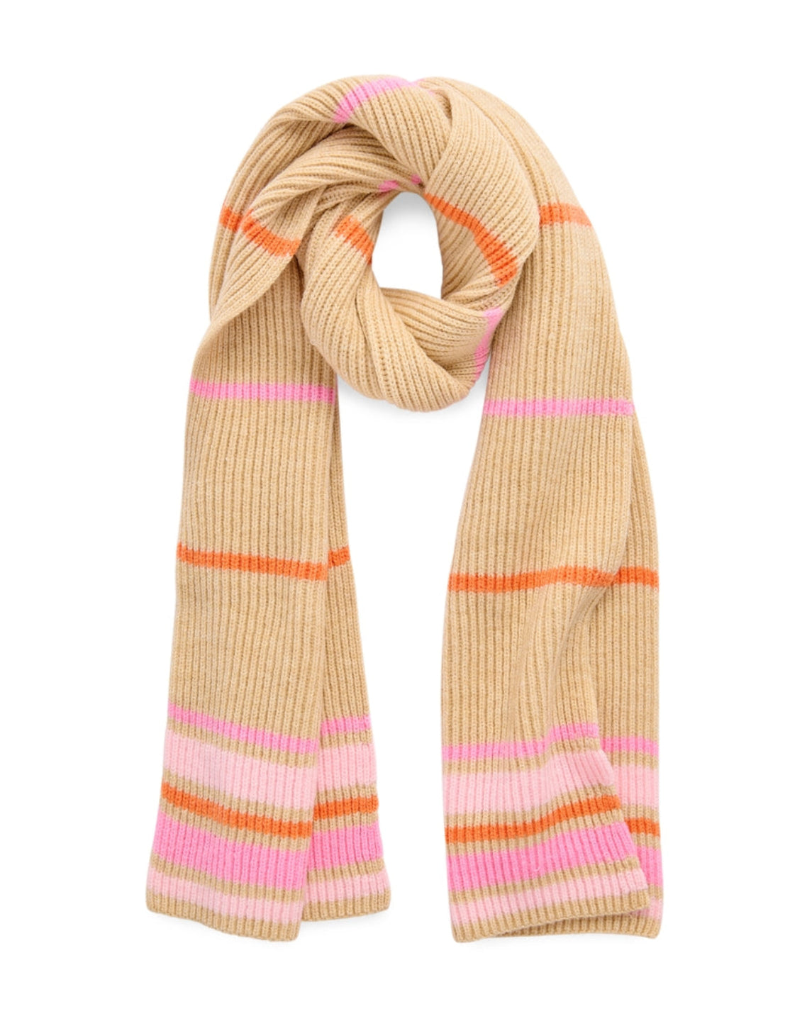 Elle Scarf with striped pattern in beige, pink, and orange by SHIRALEAH at HCO Fredericksburg