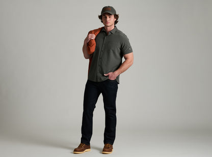 Edge SS men's short sleeve shirt in green with stretch, moisture wicking, and UV protection