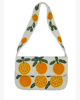 Orange Single Sided Shoulder Bag with hand-beaded orange and green sealife design by LA CHIC, Women's Purses HCO