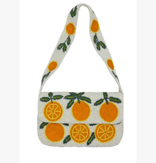 Orange Single Sided Shoulder Bag with hand-beaded citrus design by LA CHIC, Women's Purses HCO