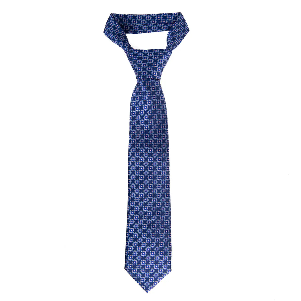 Men's Tie 5957 in microfiber poly with intricate blue geometric pattern by SELINI NEW YORK HCO Ties