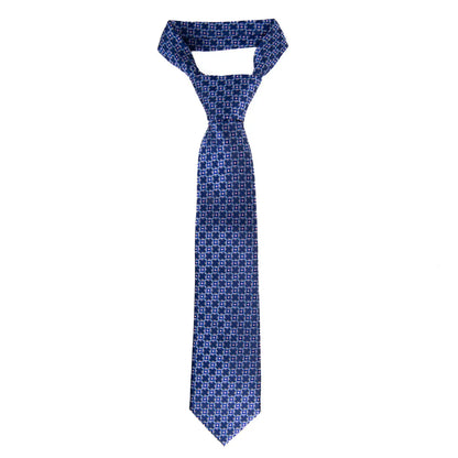 Men's Tie 5957 in microfiber poly with intricate blue geometric pattern by SELINI NEW YORK HCO Ties