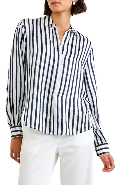 High Low Hem Shirt - Indigo Ink Stripe