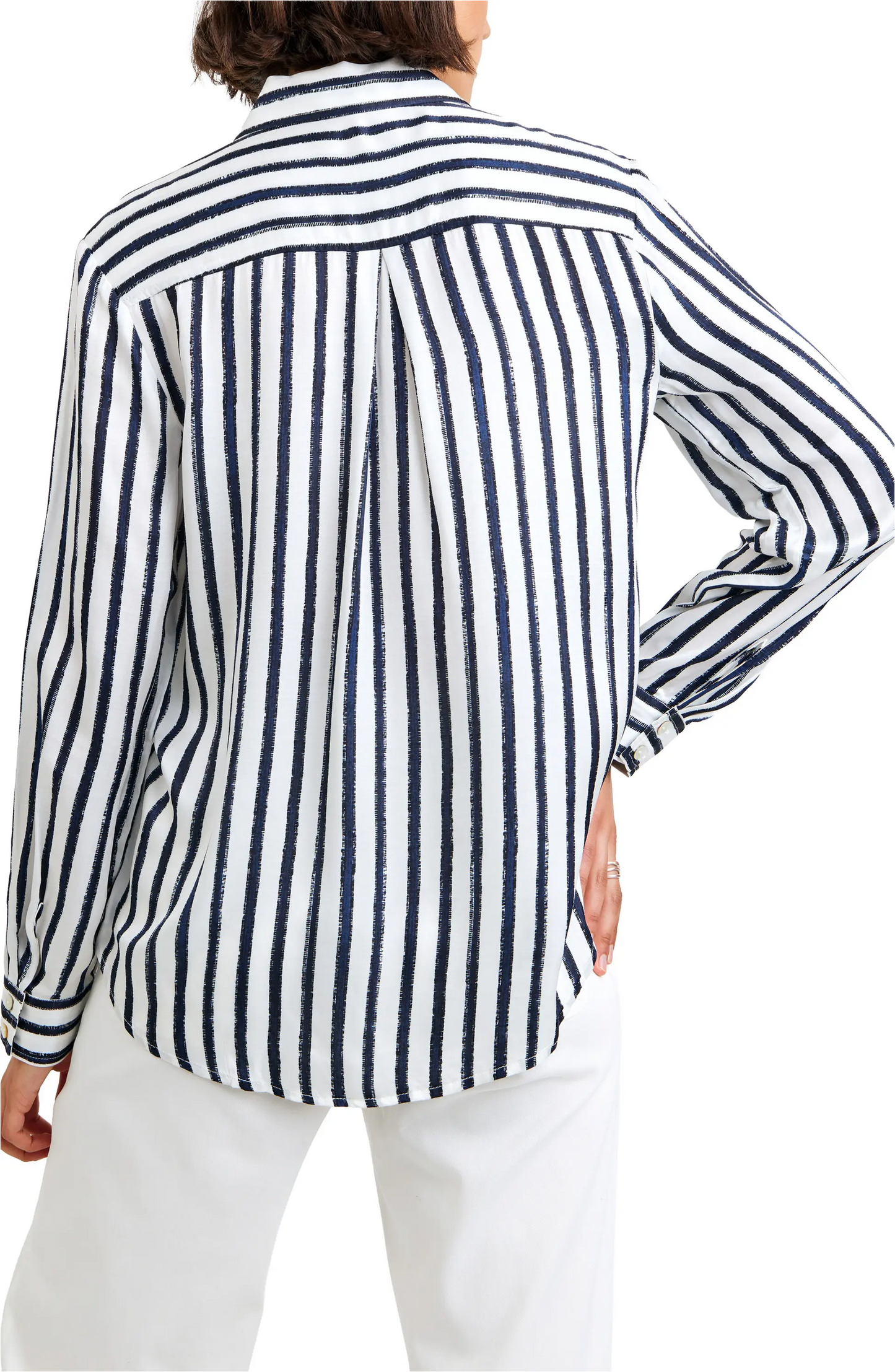 High Low Hem Shirt - Indigo Ink Stripe