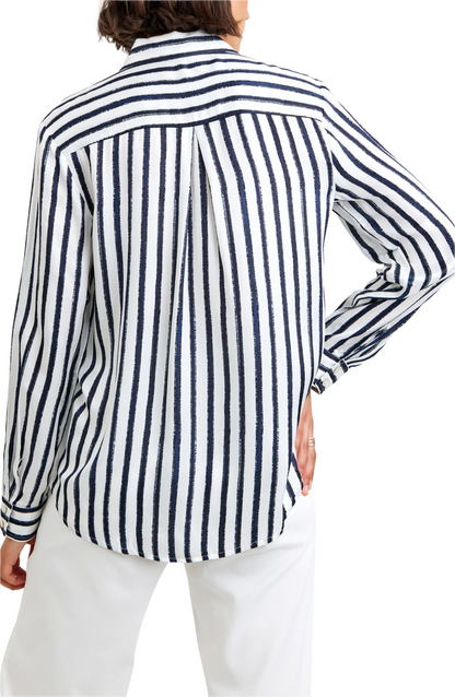 High Low Hem Shirt - Indigo Ink Stripe