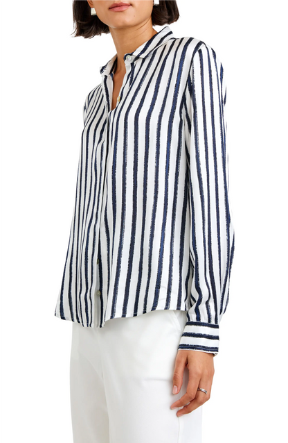 High Low Hem Shirt - Indigo Ink Stripe