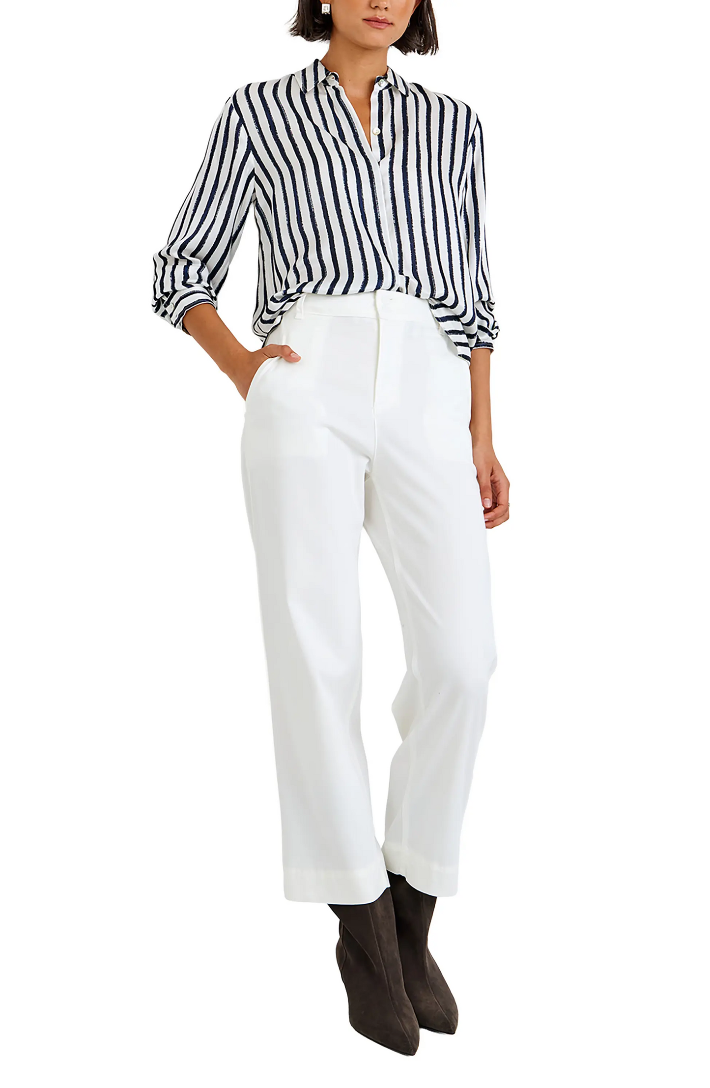 High Low Hem Shirt - Indigo Ink Stripe