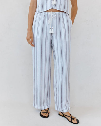 Beach Pant with Tasssel Drawstring - Rosewood Stripe relaxed striped straight leg pants by BELLA DAHL