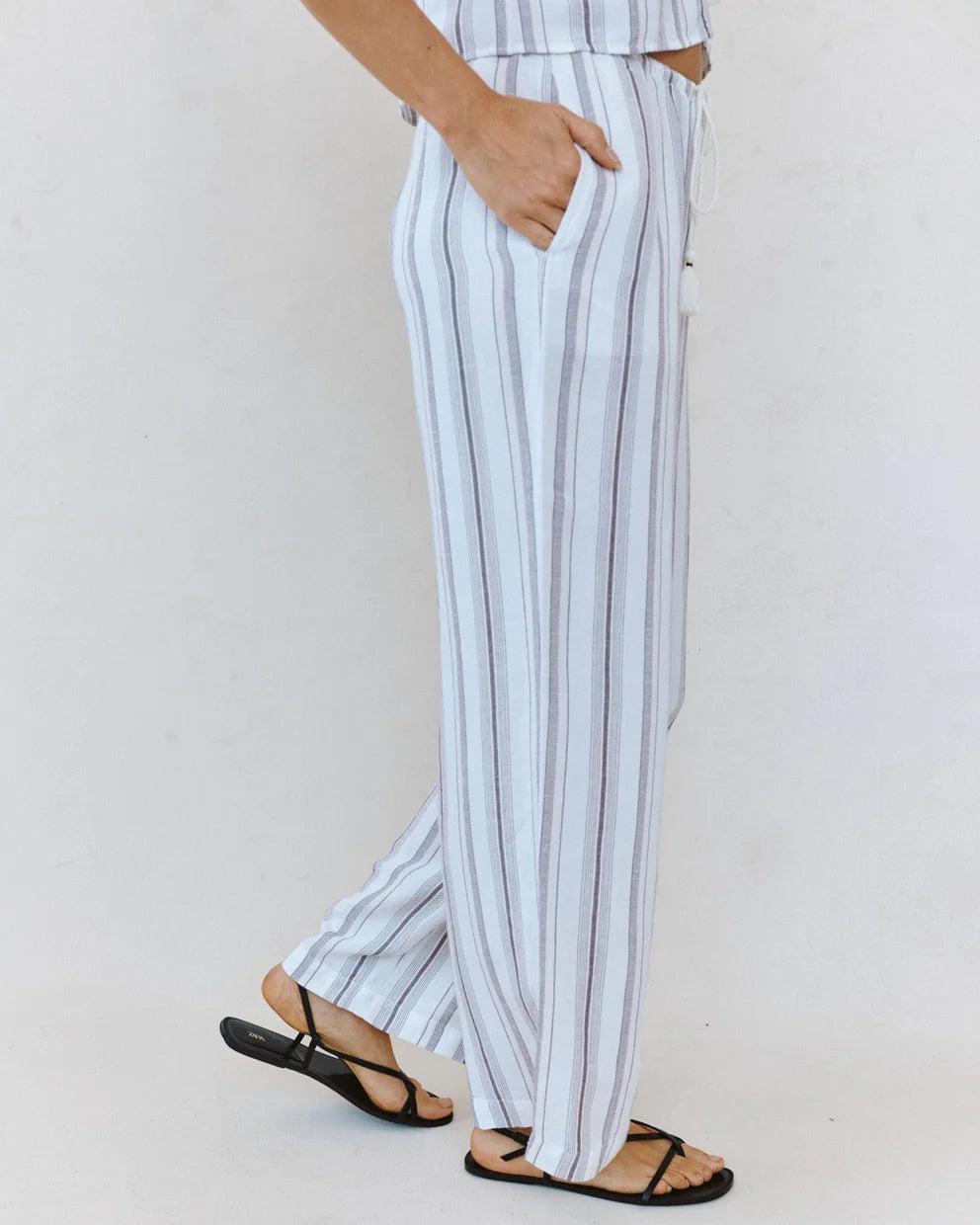 Beach Pant with Tasssel Drawstring - Rosewood Stripe relaxed straight-leg striped pants by BELLA DAHL
