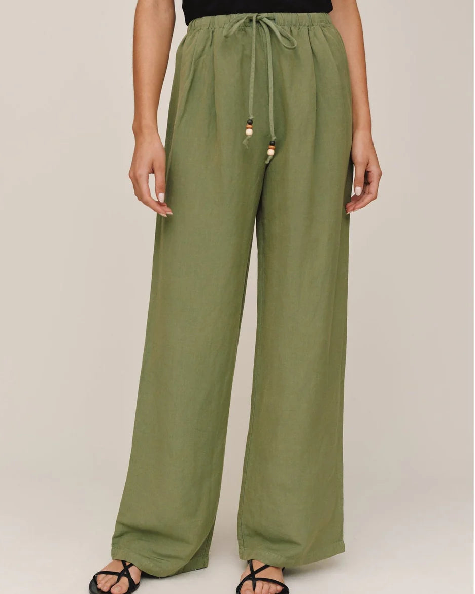 Beaded Drawstring Beach Pant - Olive Leaf