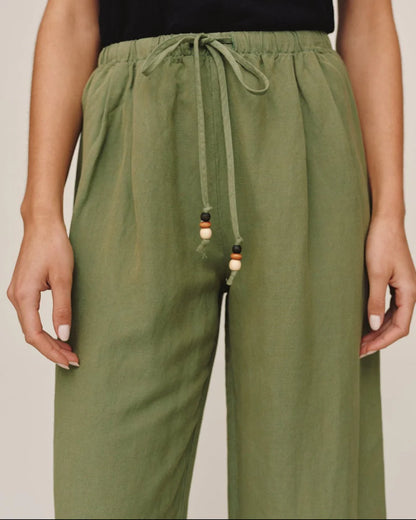 Beaded Drawstring Beach Pant - Olive Leaf