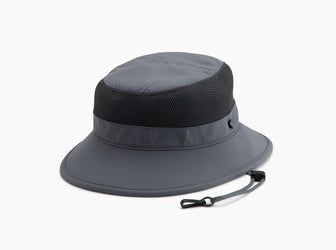 Sun Blade - With Mesh bucket hat in charcoal gray featuring breathable mesh side panels and adjustable chin strap for comfortable outdoor wear.