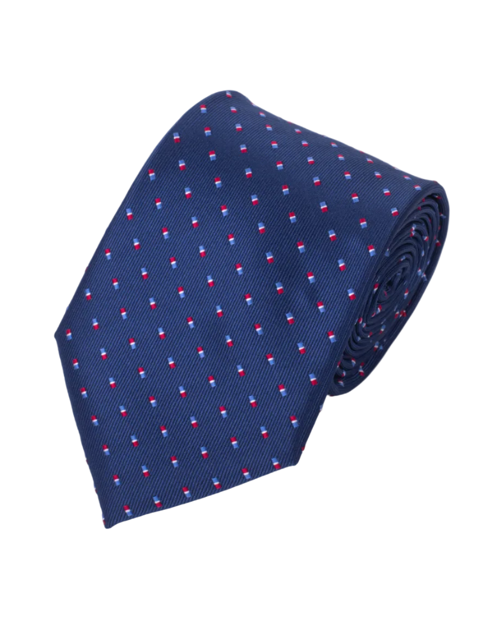 Men's Tie 5981 in navy microfiber with red and white geometric dots by SELINI NEW YORK HCO Ties