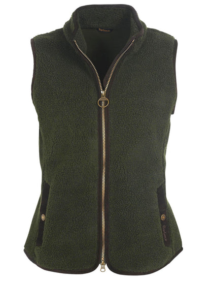 Burford Fleece sherpa vest in dark green with brown trim, cozy layering from BARBOUR INC.