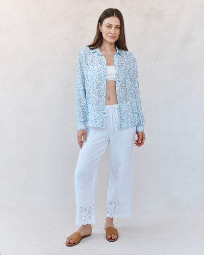 Classic Button Down Shirt - Blue Ditsy Floral Print