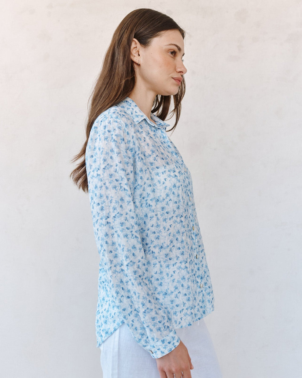 Classic Button Down Shirt - Blue Ditsy Floral Print