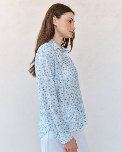 Classic Button Down Shirt - Blue Ditsy Floral Print