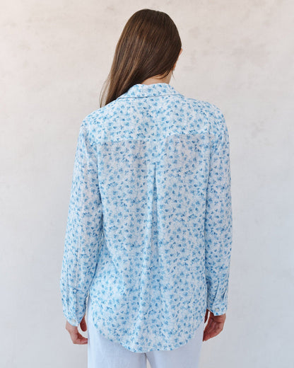 Classic Button Down Shirt - Blue Ditsy Floral Print