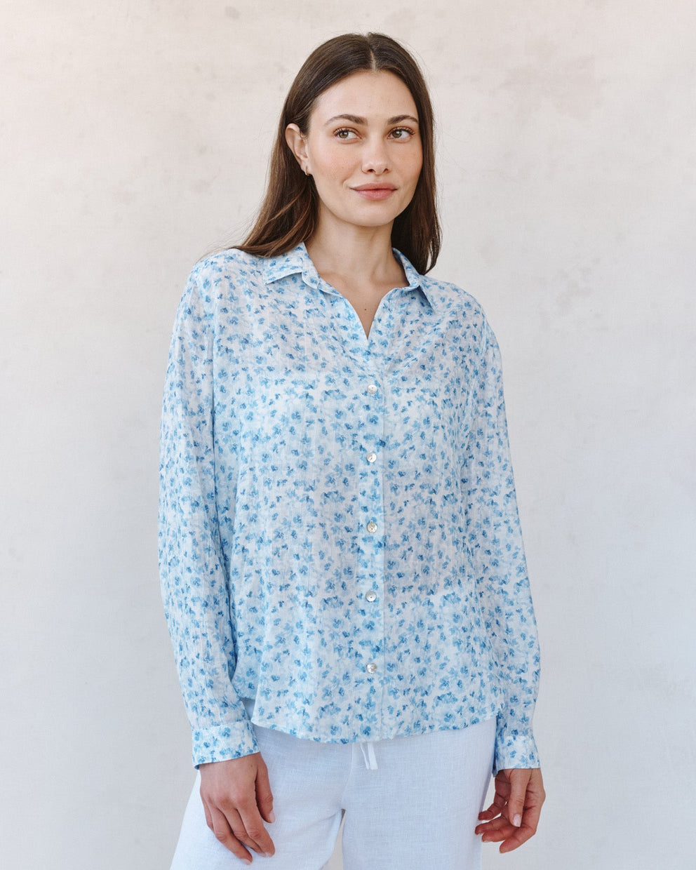 Classic Button Down Shirt - Blue Ditsy Floral Print