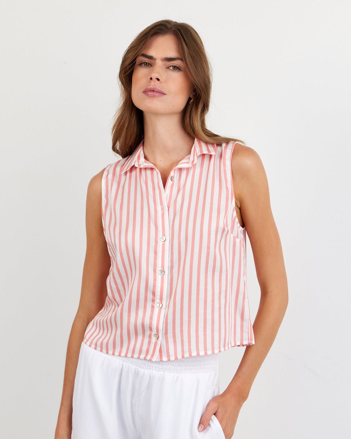 Clean Sleeveless Button Down