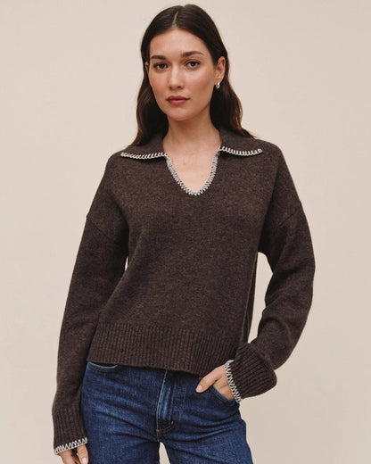 Contrast Trimmed Sweater - Dark Mink