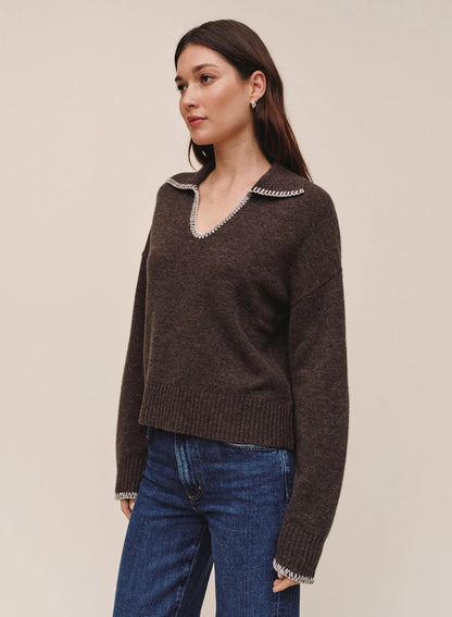 Contrast Trimmed Sweater - Dark Mink