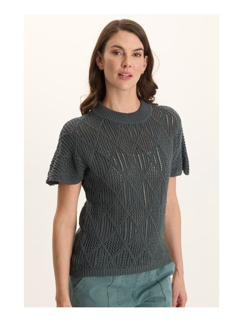Copeland Mock Neck in green diamond-knit Cali Cotton, short sleeve, XCVI women’s shirt SALE HCO