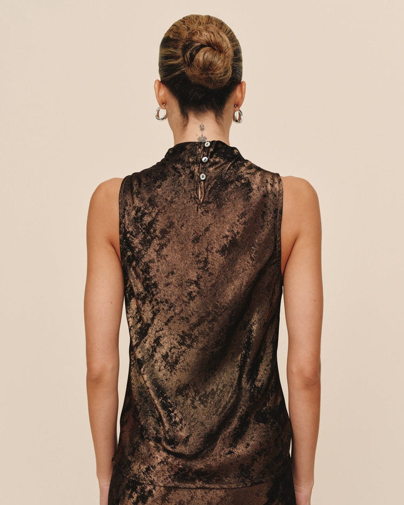 Cowl Neck Bias Top - Bronze Shimmer