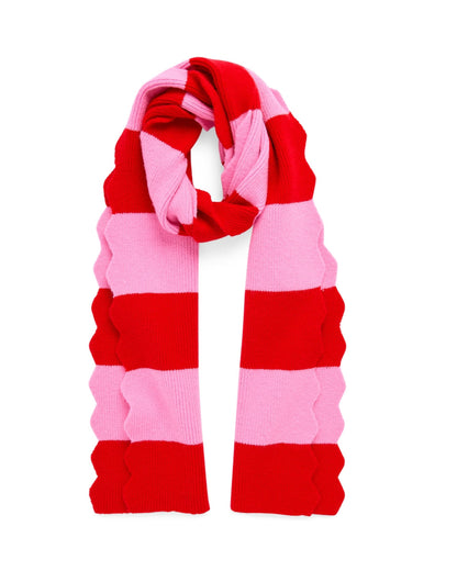 Scala Striped Scarf in bold red and pink stripes with scalloped edges by SHIRALEAH at HCO FBG