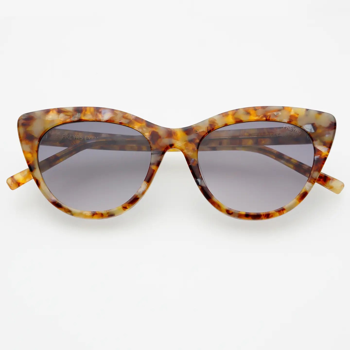 Lily cat-eye sunglasses in brown pearl with gray lenses, tortoiseshell frame
