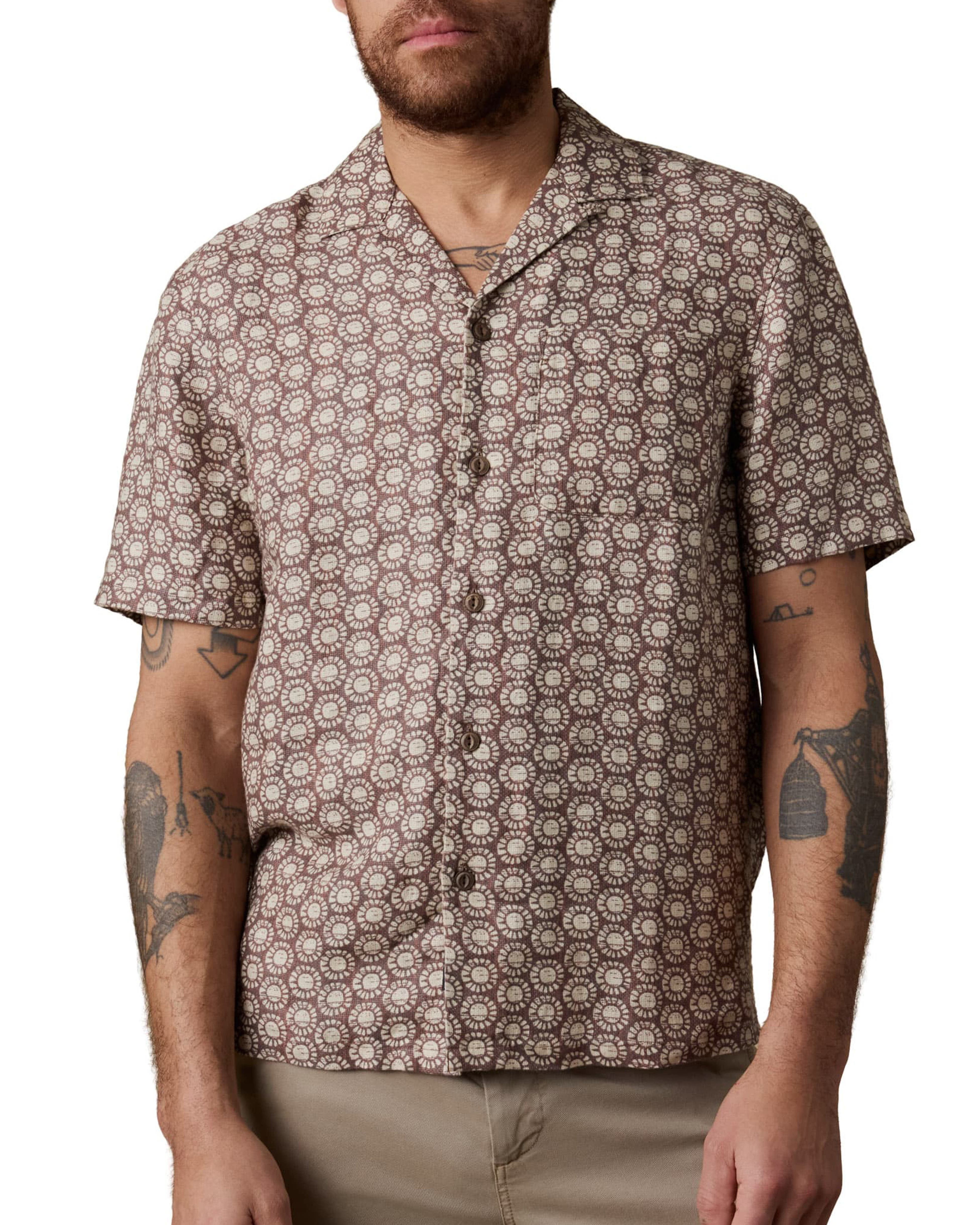 SS Palma Linen Camp Shirt - Shore Sun Woodblock
