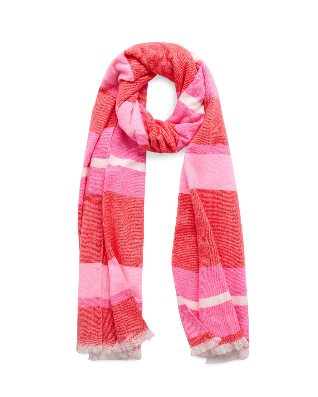 Kayla Scarf with bold striped pattern in red and pink by SHIRALEAH at HCO Fredericksburg