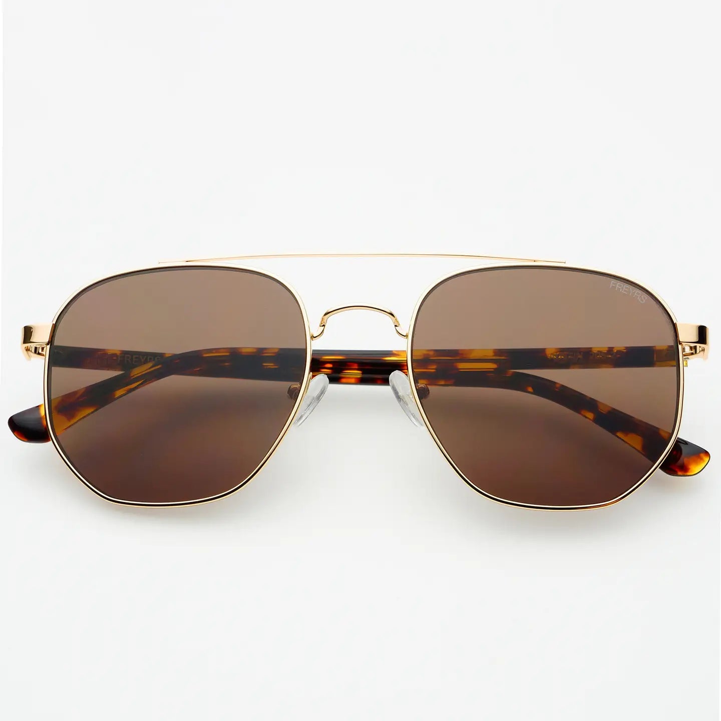 Austin Unisex Sunglasses with gold frame and brown tinted lenses (FREYRS EYEWEAR).