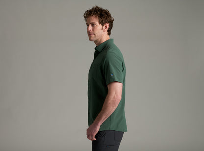 Edge SS men's short sleeve shirt in green with stretch fabric, UV protection, and moisture wicking