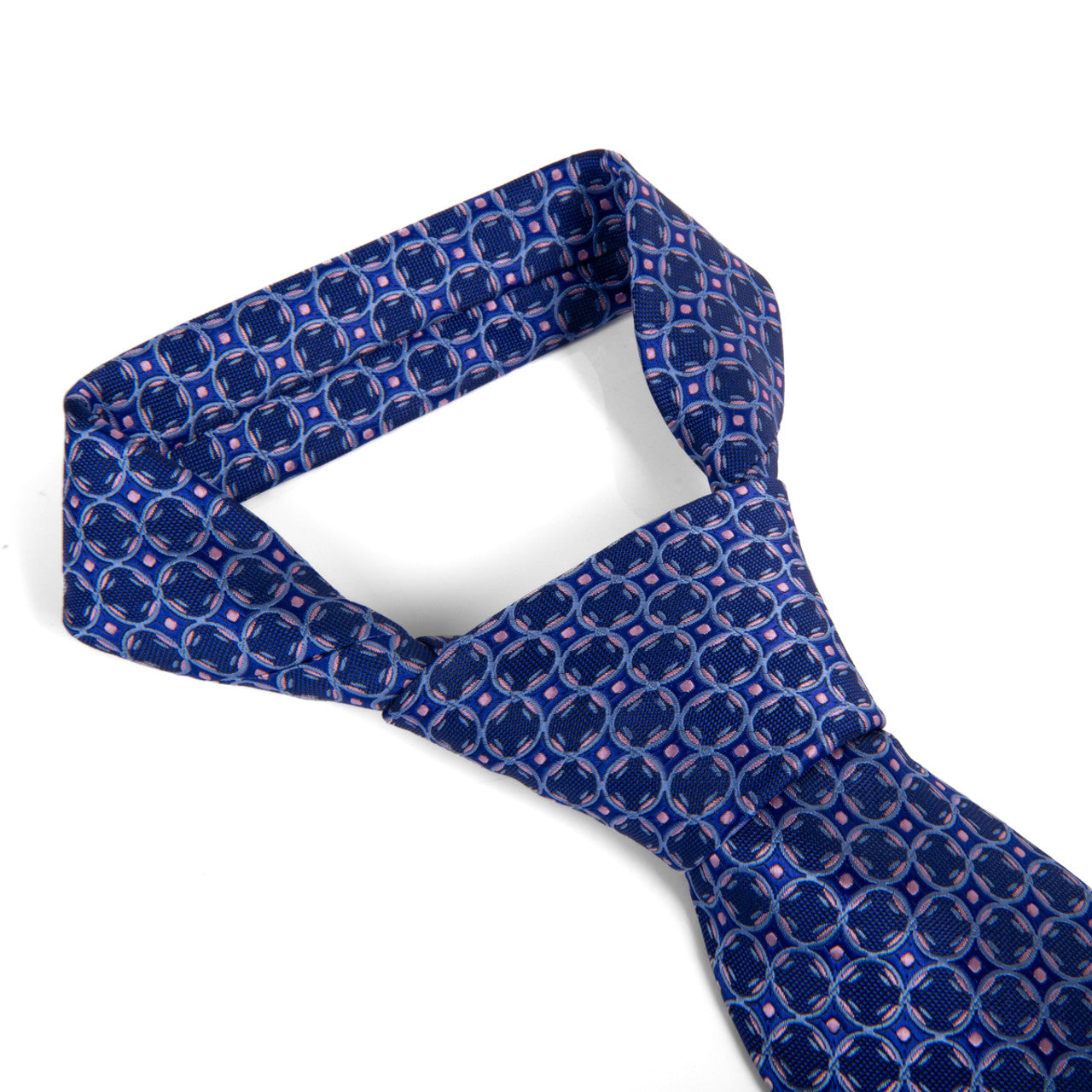 Men's Tie 5957 in woven microfiber poly with blue and pink geometric pattern by SELINI NEW YORK HCO Ties