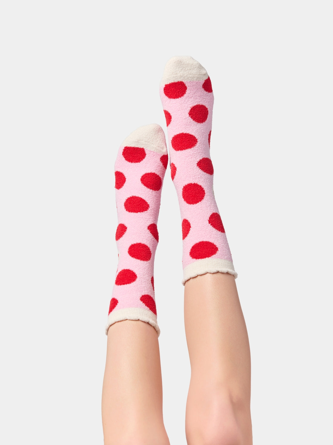 Snowman Socks with pink base and bold red polka dots, cozy fit by SHIRALEAH at HCO Women's Arrivals