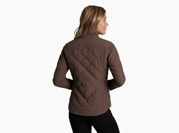 W'S Stunnr Insulated Jacket in brown quilted softshell with high-loft warmth by KUHL
