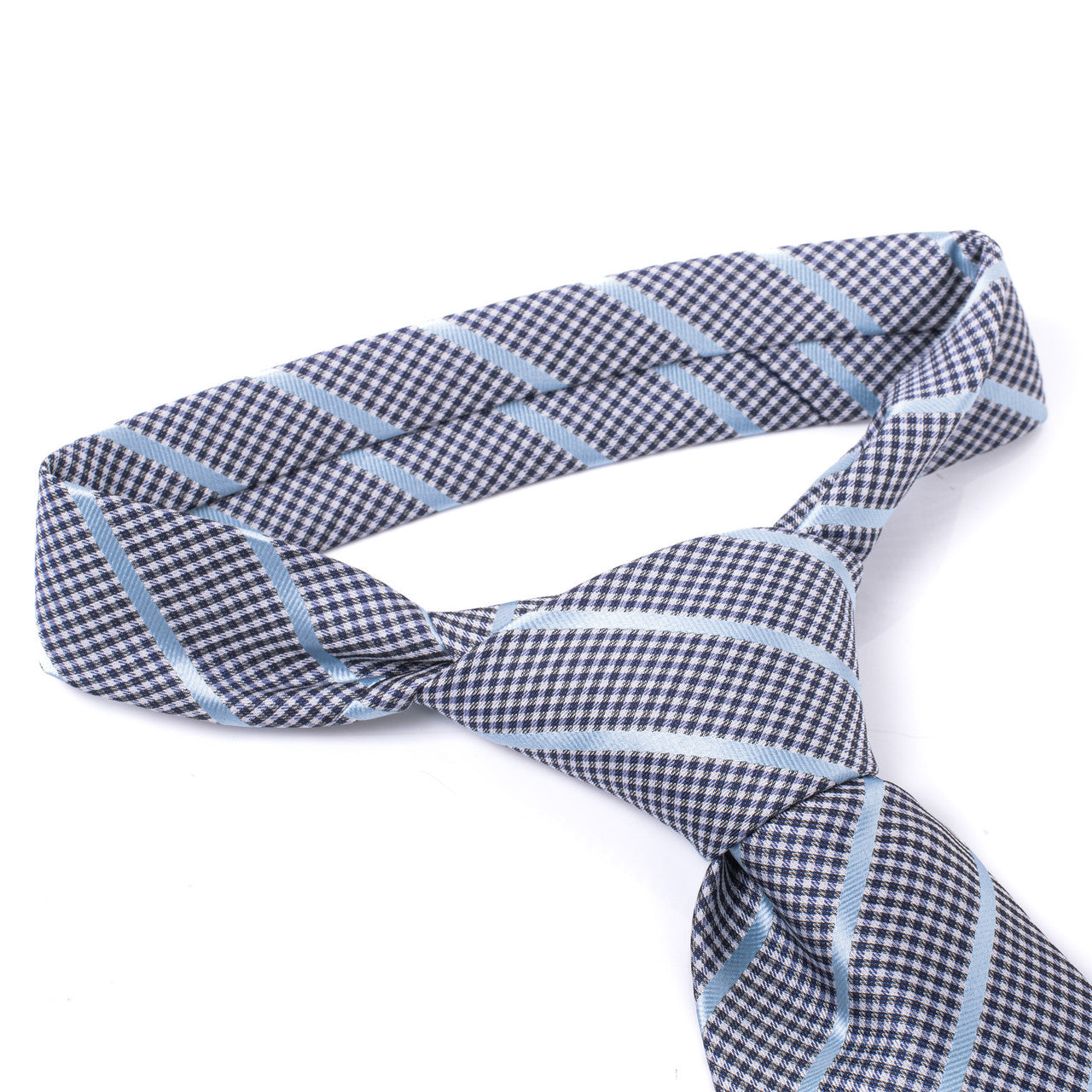 Men's Tie 5979 in microfiber with checkered and light blue striped pattern by SELINI NEW YORK HCO Ties