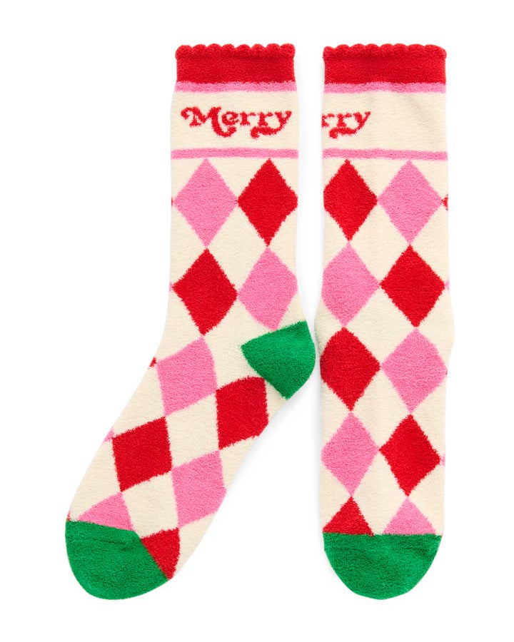 Merry Argyle Socks in red and pink with green accents, cozy by SHIRALEAH at HCO Women's Arrivals