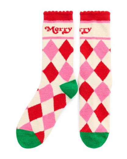 Merry Argyle Socks in red and pink with green accents, cozy by SHIRALEAH at HCO Women's Arrivals
