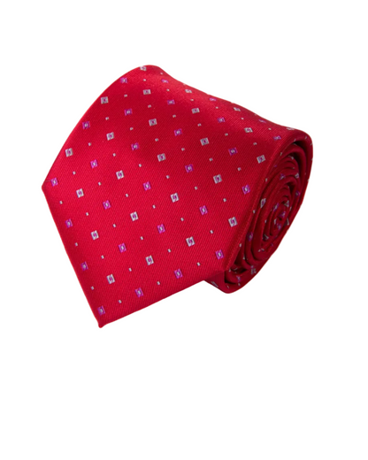 Men's Tie 5983 in microfiber with red geometric pattern by SELINI NEW YORK HCO Ties