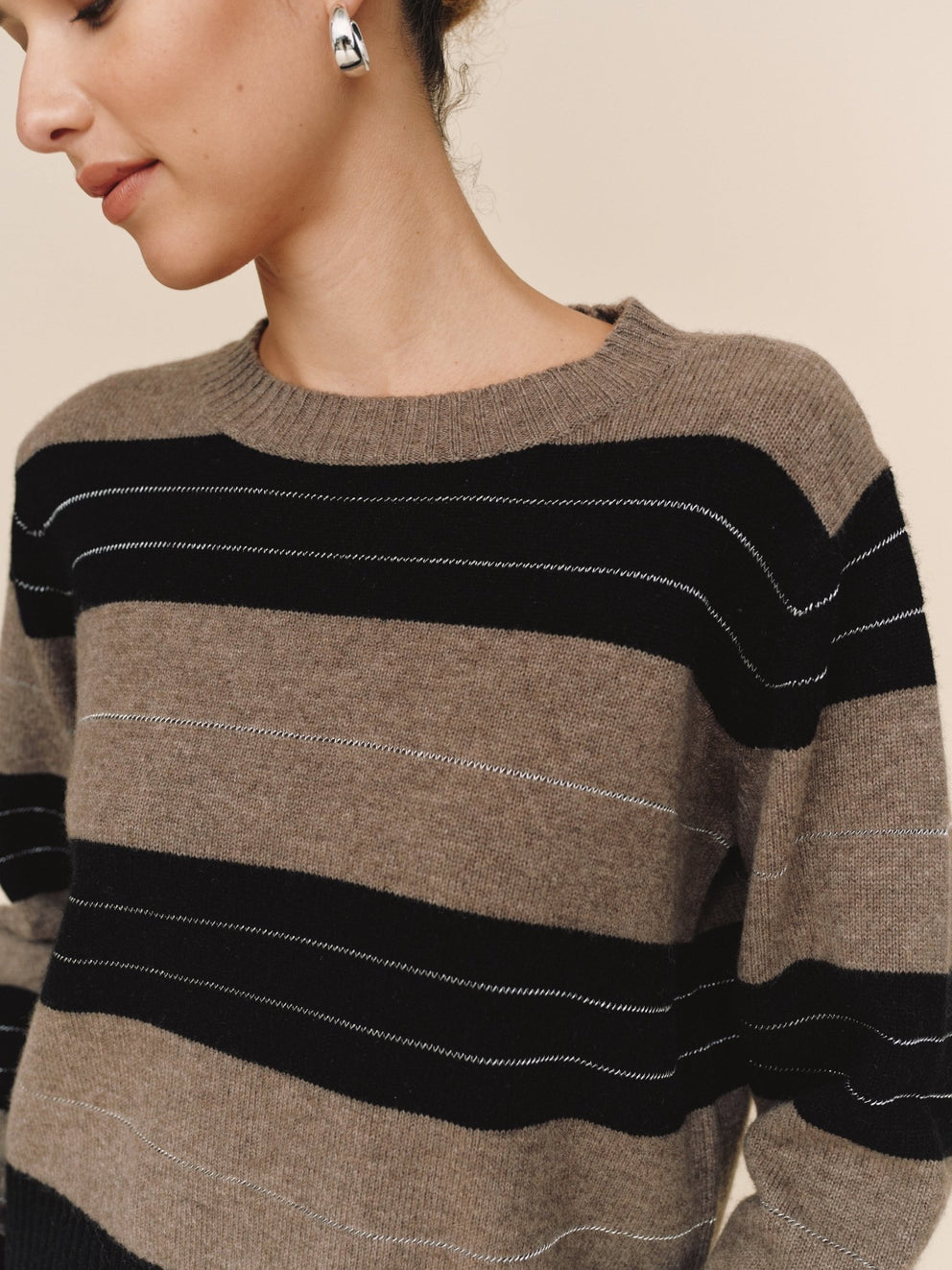 Fited Crew Sweater- Frappe Stripe