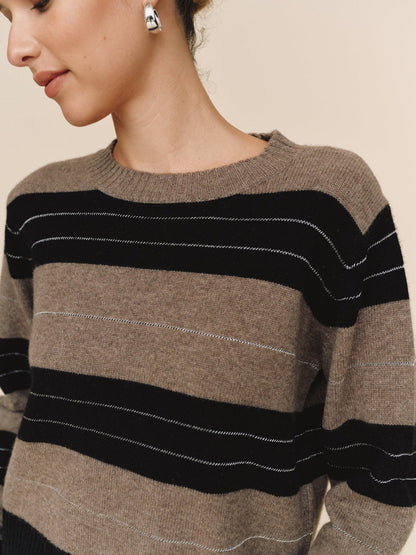 Fited Crew Sweater- Frappe Stripe