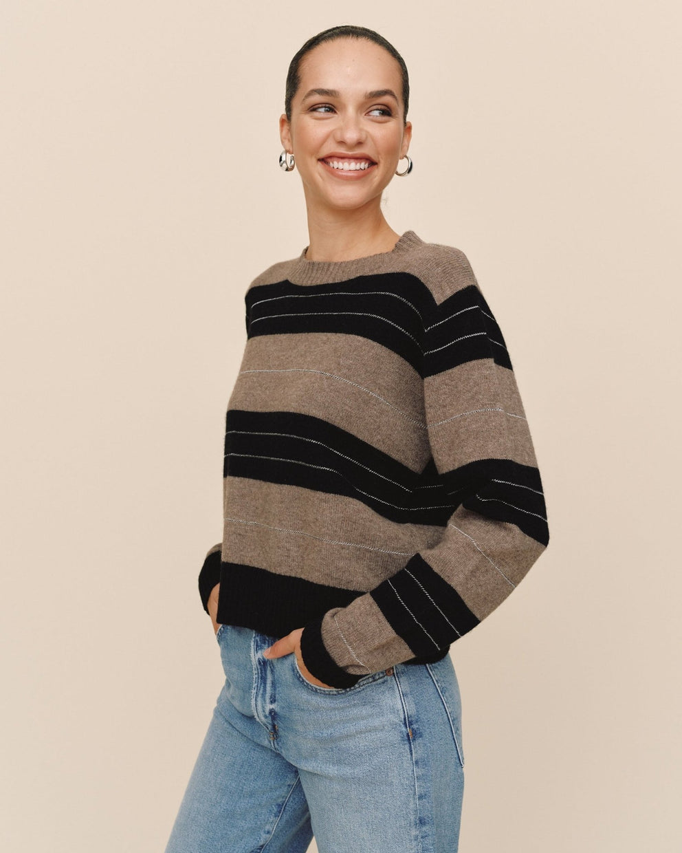 Fited Crew Sweater- Frappe Stripe