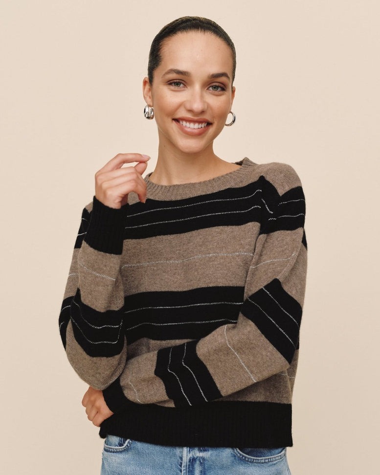 Fited Crew Sweater- Frappe Stripe