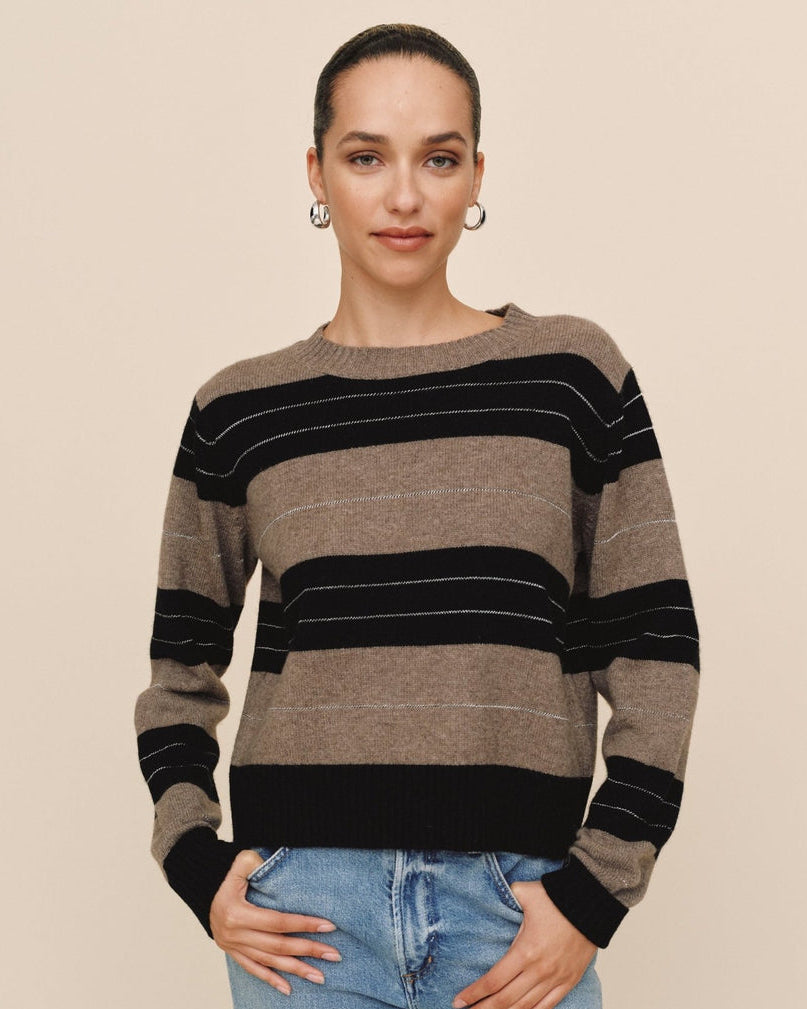 Fited Crew Sweater- Frappe Stripe