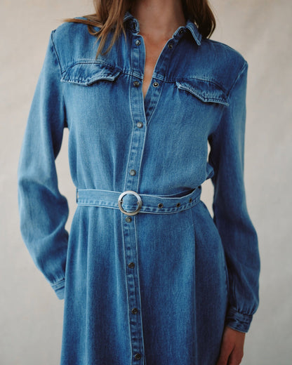 Flap Pocket Belted Shirt Dress