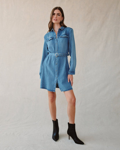 Flap Pocket Belted Shirt Dress