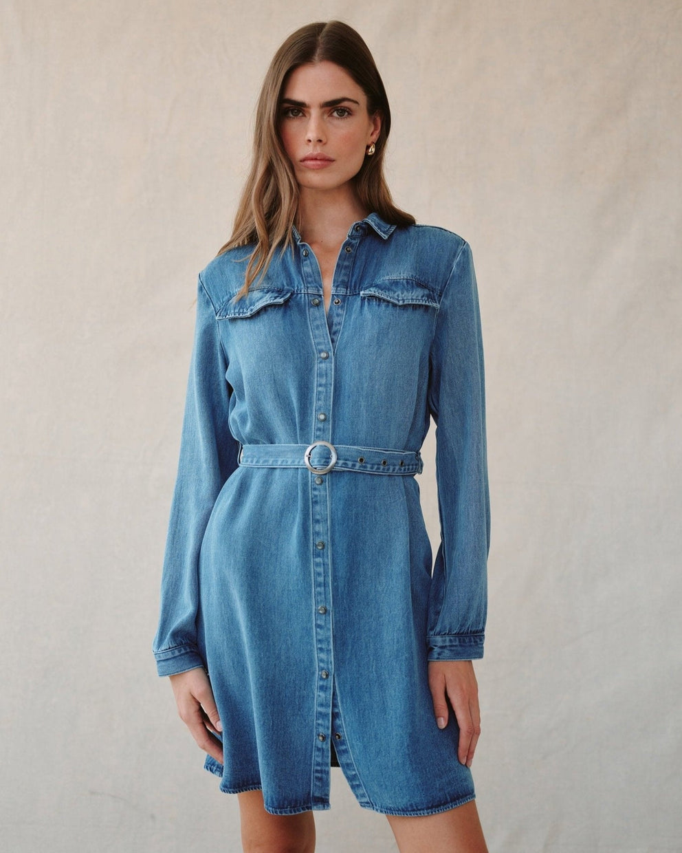 Flap Pocket Belted Shirt Dress