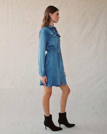 Flap Pocket Belted Shirt Dress